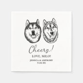 カップルドッグハンドスケッチパーソナライズされた応援 スタンダードカクテルナプキン (正面)