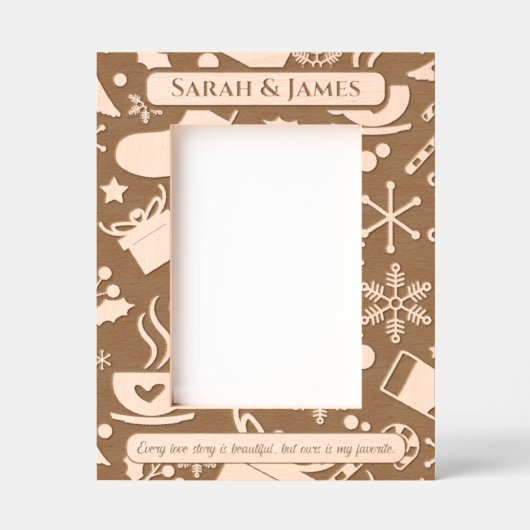 カップルネームパーソナライズされたクリスマスホリデー引用文 レーザー彫刻フレーム (正面)