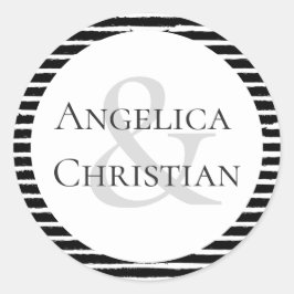 カップルネームモダン白黒ストライプ ラウンドシール