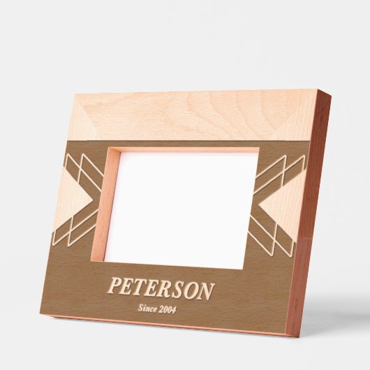 カップルネーム幾何学的カスタム写真木目フレーム レーザー彫刻フレーム (左)