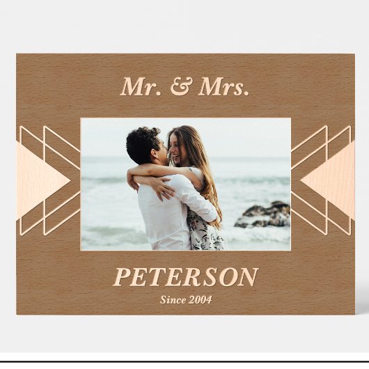 カップルネーム幾何学的カスタム写真木目フレーム レーザー彫刻フレーム