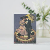 カップルハロウィーンのカボチャのちょうちん男の月 ポストカード (スタンド正面)