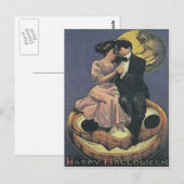 カップルハロウィーンのカボチャのちょうちん男の月 ポストカード (正面/裏面)