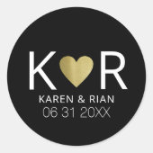 カップルハートブラックとのラブイニシャル ラウンドシール (正面)