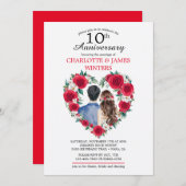 カップルバラ水彩10周年結婚を迎える 招待状 (正面/裏面)