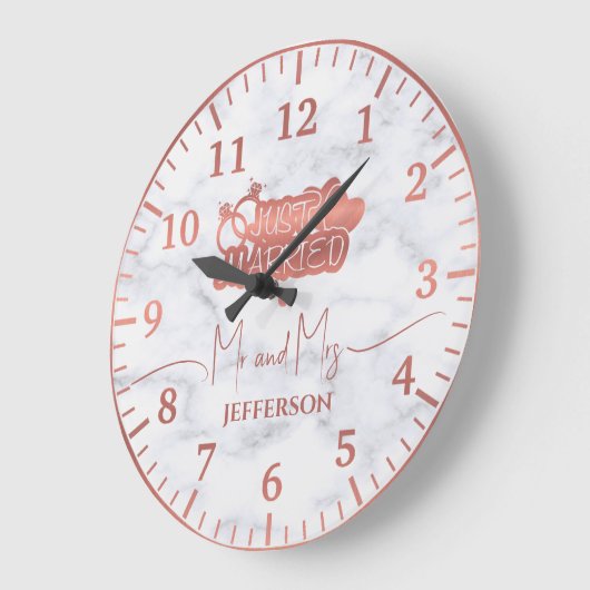 カップルバラ金ゴールド結婚たった今結婚しましたのギフトマーブル ラージ壁時計 (傾斜)