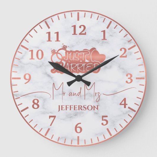 カップルバラ金ゴールド結婚たった今結婚しましたのギフトマーブル ラージ壁時計 (正面)