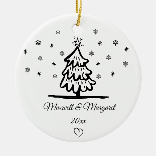 カップルパーソナライズされたが彼氏のクリスマスを命名 セラミックオーナメント (正面)