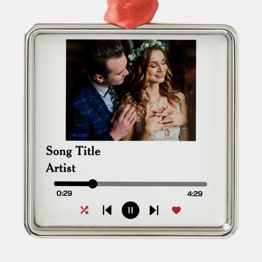 カップルパーソナライズされたのための歌の歌詞の写真 メタルオーナメント (正面)