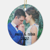 カップルパーソナライズされたのモノグラム写真オーナメント セラミックオーナメント (左)