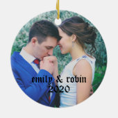 カップルパーソナライズされたのモノグラム写真オーナメント セラミックオーナメント (裏面)