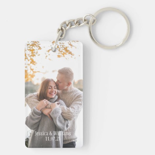 カップルパーソナライズされたの写真の名前と日付 キーホルダー (裏面)