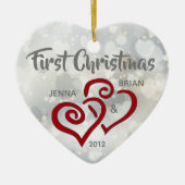 カップルパーソナライズされたの初めてのクリスマスオーナメント セラミックオーナメント (正面)