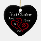 カップルパーソナライズされたの初めてのクリスマスオーナメント セラミックオーナメント (裏面)
