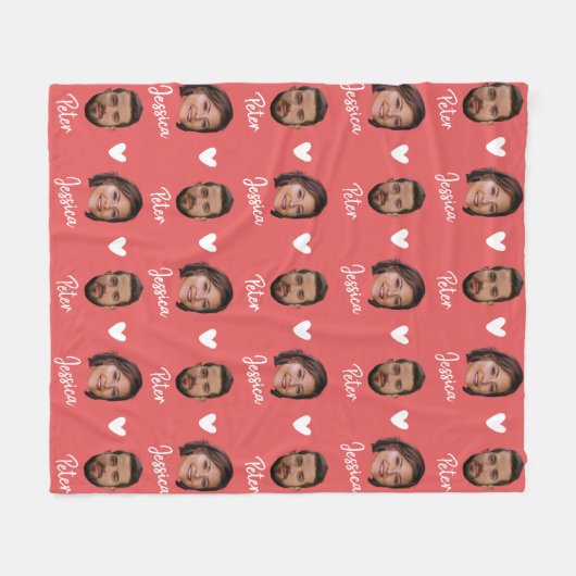 カップルパーソナライズされたの名前と写真、サケモダンモン フリースブランケット (正面(横))