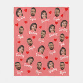 カップルパーソナライズされたの名前と写真、赤モダン色 フリースブランケット (正面)