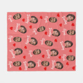 カップルパーソナライズされたの名前と写真、赤モダン色 フリースブランケット (正面(横))