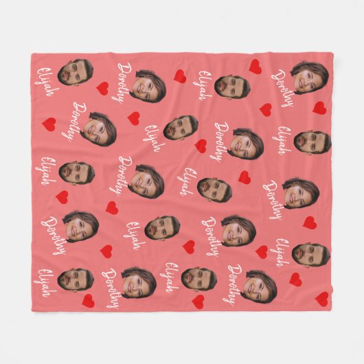 カップルパーソナライズされたの名前と写真、赤モダン色 フリースブランケット (正面(横))