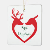 カップルパーソナライズされたの最初のクリスマスハート鹿 セラミックオーナメント (左)