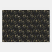 カップルパーソナライズされたの金ゴールドと黒のハートチャーム ラッピングペーパーシート (正面)