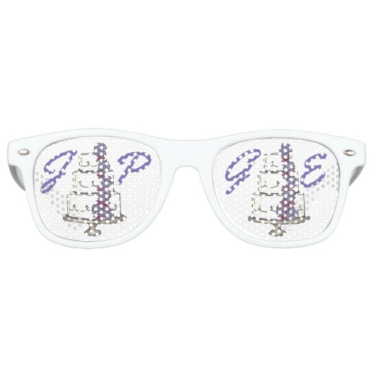 カップルパーソナライズされたイニシャルの結婚ケーキ好み レトロサングラス (正面)