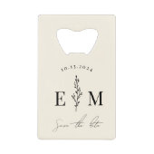 カップルパーソナライズされたシャワー結婚式の日付を保存 クレジットカード栓抜き (正面)