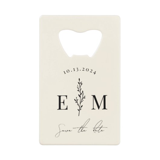 カップルパーソナライズされたシャワー結婚式の日付を保存 クレジットカード栓抜き (正面)