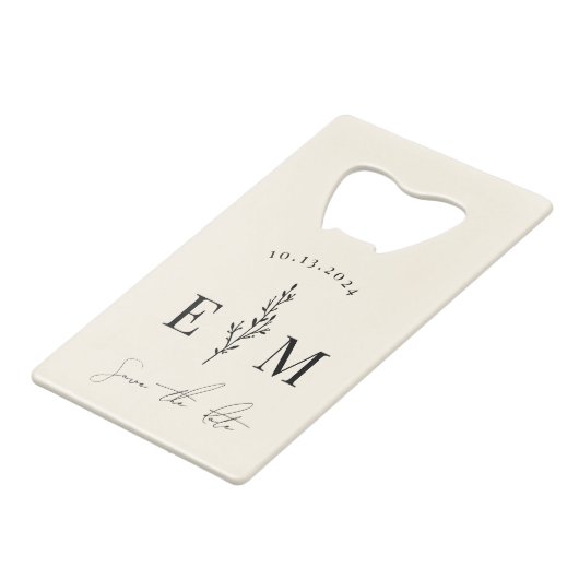 カップルパーソナライズされたシャワー結婚式の日付を保存 クレジットカード栓抜き (正面アングル)