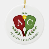 カップルパーソナライズされたピックボールのクリスマスオーナメント セラミックオーナメント (正面)