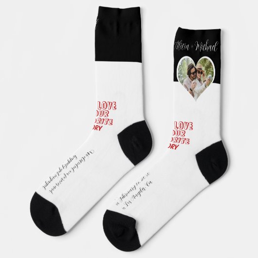 カップルパーソナライズされたフォトラブハート婚約 ソックス (左)
