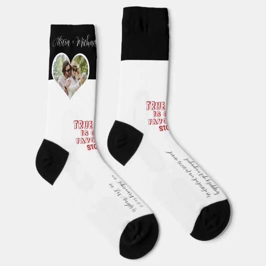 カップルパーソナライズされたフォトラブハート婚約 ソックス (右)