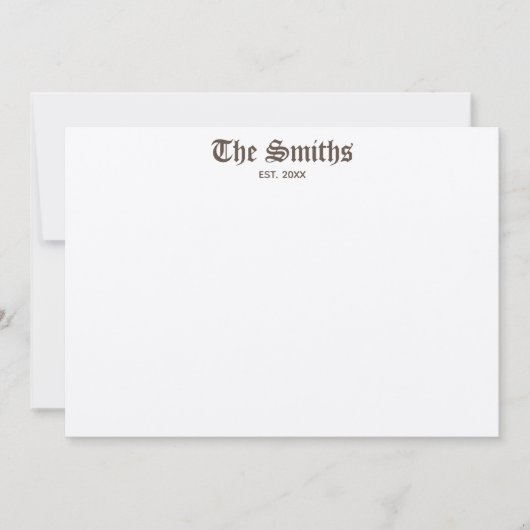 カップルパーソナライズされたブラウンクラシカル書道 ノートカード (正面)