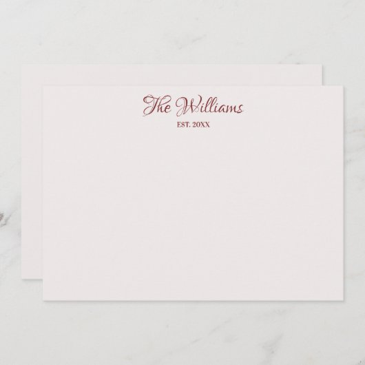 カップルパーソナライズされたブルゴーニュエレガント書道 ノートカード (正面/裏面)