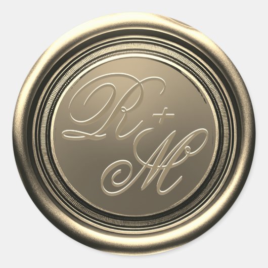 カップルパーソナライズされたモノグラム金ゴールドワックス ラウンドシール (正面)