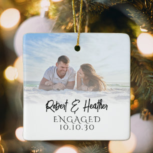 カップルパーソナライズされた写真婚約クリスマス セラミックオーナメント