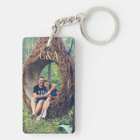 カップルパーソナライズされた写真文字B 5フォトコラージュ キーホルダー (裏面)