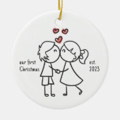 カップルパーソナライズされた初めてのクリスマス休日 セラミックオーナメント (正面)