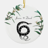 カップルパーソナライズされた名クリスマスヘビ セラミックオーナメント (正面)