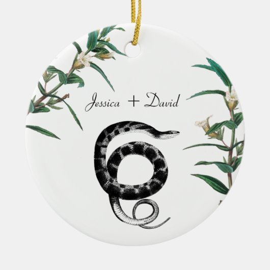 カップルパーソナライズされた名クリスマスヘビ セラミックオーナメント (正面)