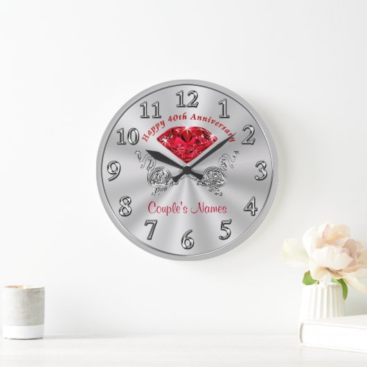 カップルパーソナライズされた向け40周年記念ギフト ラージ壁時計 (ホーム)