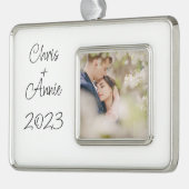 カップルパーソナライズされた磁器フォトオーナメントEnga シルバープレートフレームオーナメント (左)