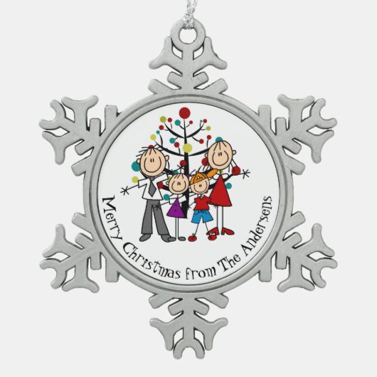 カップルパーソナライズされた，男の子，女の子スノーフレークオーナメント スノーフレークピューターオーナメント (正面)