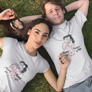 カップルパーソナライズされたTシャツ – 名前をカスタムすると日付 トライブレンドTシャツ