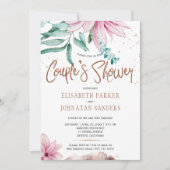 カップルパーティーフローラグリッタースクリプトカップルのシャワー 招待状 (正面)