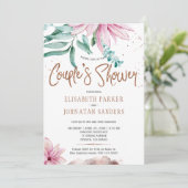 カップルパーティーフローラグリッタースクリプトカップルのシャワー 招待状 (スタンド正面)