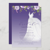 カップルパープル結婚フローラドレスブライダルシャワー 招待状 (正面/裏面)