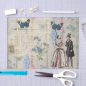 カップルビクトリアン青い蝶、花の中 薄葉紙 (クラフト)