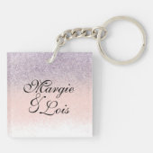 カップルビジネスQRコードモノグラムのグリッター キーホルダー (裏面)