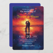 カップルビーチシルエット結婚式招待状カード 招待状 (正面/裏面)