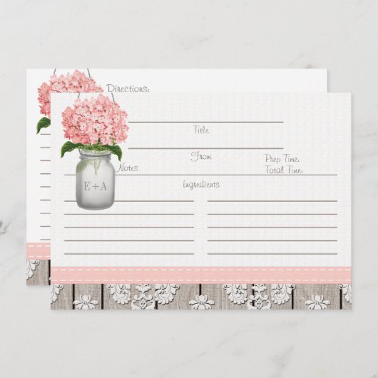 カップルピンクアジサイ・メイソン・ジャーレシピカード (正面/裏面)